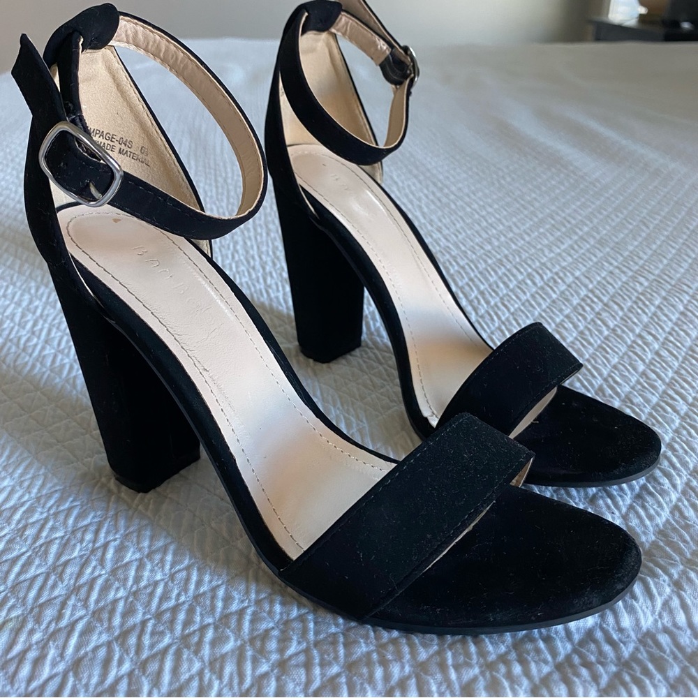 Bamboo black ankle strap heels